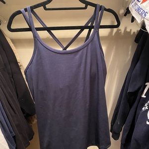 All in Morion navy blue sports tank with built in shelf bra